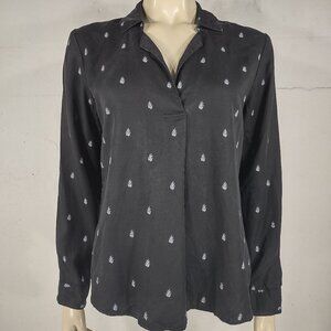 Garnet Hill black white long sleeve button front shirt blouse ladies size 4